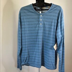 Men's Blue Striped Long Sleeve Henley